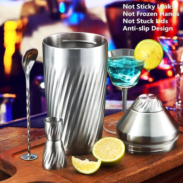 Cocktail Shaker Bar Set - Innovative Premium Vacuum Insulated Stainless Steel Drink Shaker Double Wall Margarita Mixer Jigger & Mixing Spoon Set - Martini Shaker for Home Bartender - 28oz - Image 5