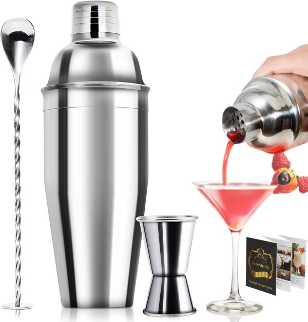 24oz Cocktail Shaker Bar Set - Professional Margarita Mixer Drink Shaker and Measuring Jigger & Mixing Spoon Set - Professional Stainless Steel Bar Tools Built-in Bartender Strainer for Martini Kit - Image 4