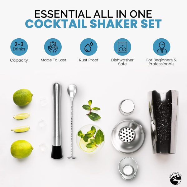 24oz Cocktail Shaker Set - Martini Shaker w Built-in Drink Shaker Strainer, Muddler, Jigger, Mixing Spoon, Recipe Book for Bartending - Bar Shaker/Alcohol Shaker - Image 3