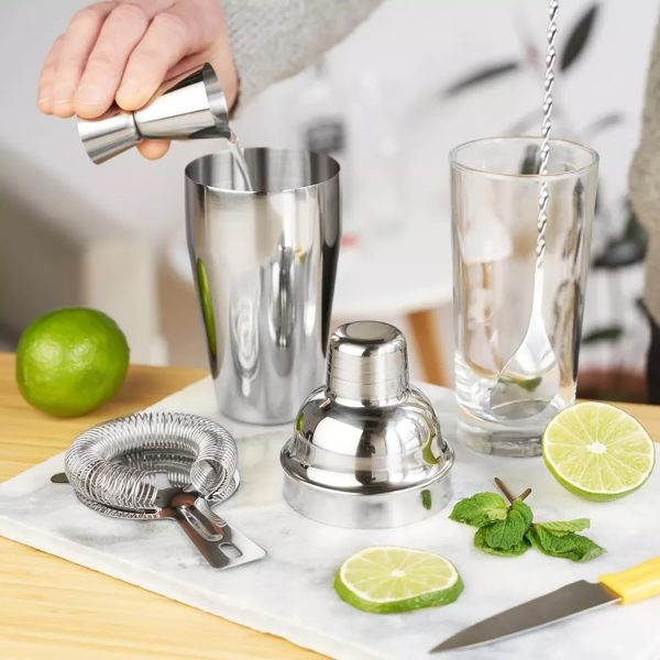 6-Piece Cocktail Shaker Set 24oz Shaker Strainer Muddler Jigger Mixing Spoon Pour Spout Bartender Kit Stainless Steel Bar Set Housewarming Gift - Image 3