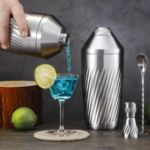 Cocktail Shaker Bar Set - Innovative Premium Vacuum Insulated Stainless Steel Drink Shaker Double Wall Margarita Mixer Jigger & Mixing Spoon Set - Martini Shaker for Home Bartender - 28oz - Image 6