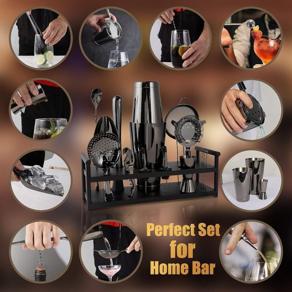 Cocktail Shaker Set Bartender Kit : 12-Piece Bar Tool Set with Bamboo Stand | Bar Set with All Practical Bar Accessories, for Drink Mixing, Bar, Home, Lounge & Party (Silver) - Image 5