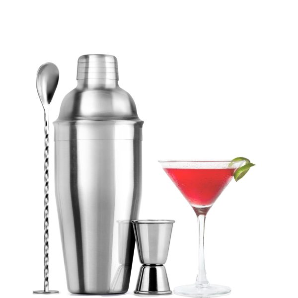 Large 24 oz Stainless Steel Cocktail Shaker Set - Mixed Drink Shaker - Martini Shaker Set with Built in Strainer, Double Sided Jigger & Combo Muddler Mixing Spoon - Pro Margarita Shaker