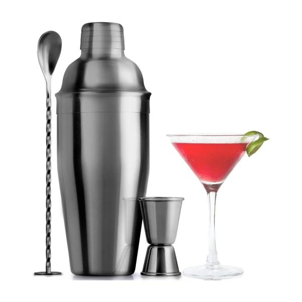 24oz Cocktail Shaker Set - Martini Shaker w Built-in Drink Shaker Strainer, Muddler, Jigger, Mixing Spoon, Recipe Book for Bartending - Bar Shaker/Alcohol Shaker